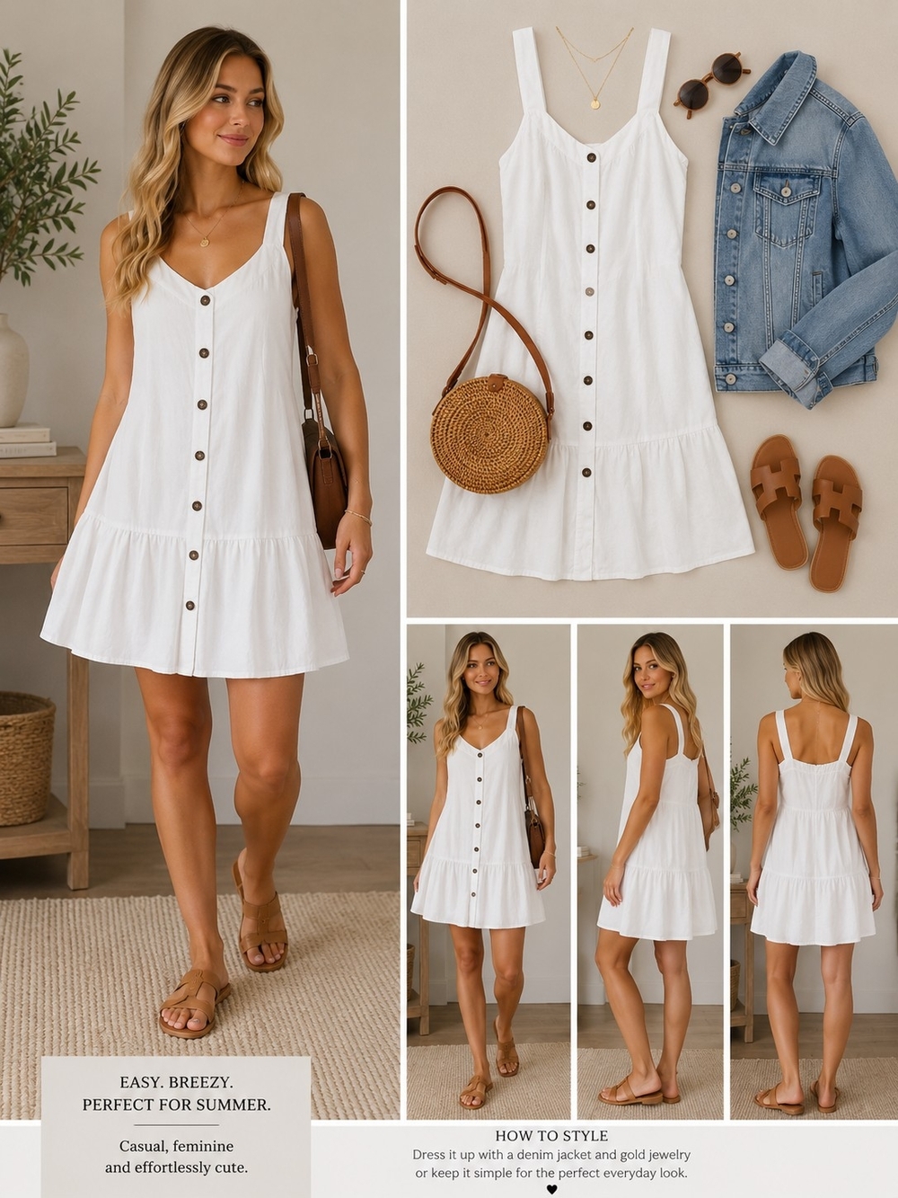 J. Crew White Tiered Button-Front Sundress